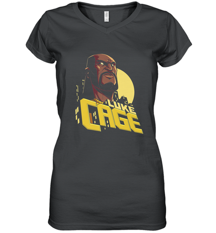 Marvel The Defenders Luke Cage Profile Women's V-Neck T-Shirt Women's V-Neck T-Shirt / Black / S Women's V-Neck T-Shirt - FordPhuMy