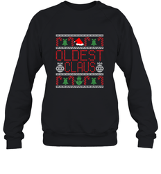 Oldest Claus Santa Hat Christmas Gift Matching Family Ugly Crewneck Sweatshirt