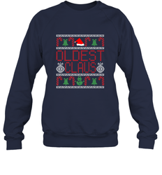 Oldest Claus Santa Hat Christmas Gift Matching Family Ugly Crewneck Sweatshirt