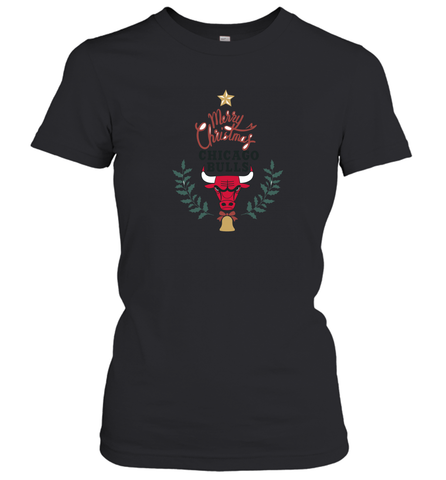 NBA Chicago Bulls Logo merry Christmas gilf Women's T-Shirt Women's T-Shirt / Black / S Women's T-Shirt - FordPhuMy
