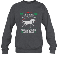 Santa Is Fake Unicorns Are Real Cute Ugly Christmas Sweater Crewneck Sweatshirt Crewneck Sweatshirt - FordPhuMy