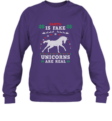 Santa Is Fake Unicorns Are Real Cute Ugly Christmas Sweater Crewneck Sweatshirt Crewneck Sweatshirt - FordPhuMy
