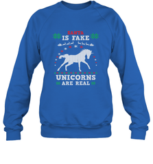 Santa Is Fake Unicorns Are Real Cute Ugly Christmas Sweater Crewneck Sweatshirt Crewneck Sweatshirt - FordPhuMy