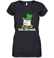 Git Drunk Funny Arguing Cat Meme St Patricks Day Women's V-Neck T-Shirt Women's V-Neck T-Shirt - FordPhuMy