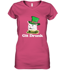 Git Drunk Funny Arguing Cat Meme St Patricks Day Women's V-Neck T-Shirt Women's V-Neck T-Shirt - FordPhuMy