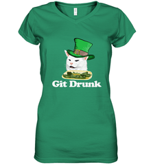 Git Drunk Funny Arguing Cat Meme St Patricks Day Women's V-Neck T-Shirt Women's V-Neck T-Shirt - FordPhuMy