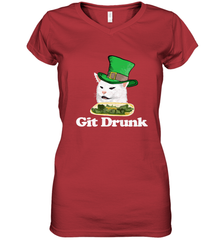Git Drunk Funny Arguing Cat Meme St Patricks Day Women's V-Neck T-Shirt Women's V-Neck T-Shirt - FordPhuMy