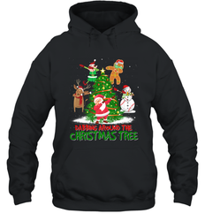 Dabbing Around Christmas Tree Baseball Snowman Santa Hooded Sweatshirt