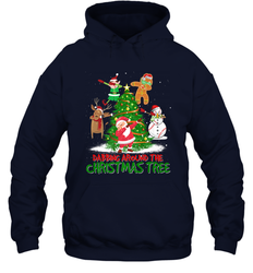 Dabbing Around Christmas Tree Baseball Snowman Santa Hooded Sweatshirt