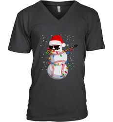 Dabbing Snowman Baseball Christmas Lights Pajama Tee Men's V-Neck