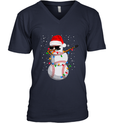 Dabbing Snowman Baseball Christmas Lights Pajama Tee Men's V-Neck