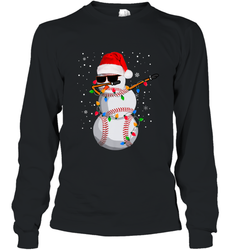 Dabbing Snowman Baseball Christmas Lights Pajama Tee Long Sleeve T-Shirt