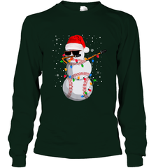 Dabbing Snowman Baseball Christmas Lights Pajama Tee Long Sleeve T-Shirt Long Sleeve T-Shirt - FordPhuMy