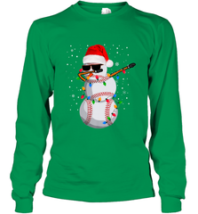 Dabbing Snowman Baseball Christmas Lights Pajama Tee Long Sleeve T-Shirt Long Sleeve T-Shirt - FordPhuMy