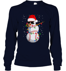 Dabbing Snowman Baseball Christmas Lights Pajama Tee Long Sleeve T-Shirt