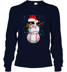 Dabbing Snowman Baseball Christmas Lights Pajama Tee Long Sleeve T-Shirt Long Sleeve T-Shirt - FordPhuMy