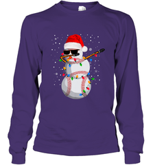Dabbing Snowman Baseball Christmas Lights Pajama Tee Long Sleeve T-Shirt Long Sleeve T-Shirt - FordPhuMy