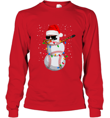 Dabbing Snowman Baseball Christmas Lights Pajama Tee Long Sleeve T-Shirt Long Sleeve T-Shirt - FordPhuMy