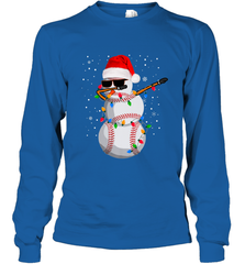 Dabbing Snowman Baseball Christmas Lights Pajama Tee Long Sleeve T-Shirt Long Sleeve T-Shirt - FordPhuMy