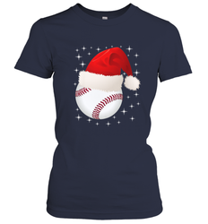 Christmas Stars baseball Ball Santa Hat Funny Sport Xmas Women's T-Shirt
