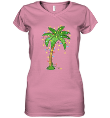 Christmas Lights Palm Tree Beach Funny Tropical Xmas Gift Women's V-Neck T-Shirt Women's V-Neck T-Shirt - FordPhuMy