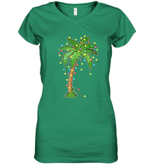 Christmas Lights Palm Tree Beach Funny Tropical Xmas Gift Women's V-Neck T-Shirt Women's V-Neck T-Shirt - FordPhuMy