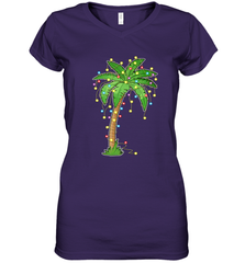 Christmas Lights Palm Tree Beach Funny Tropical Xmas Gift Women's V-Neck T-Shirt Women's V-Neck T-Shirt - FordPhuMy