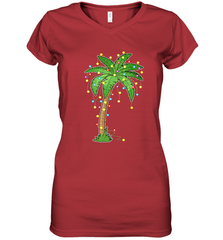 Christmas Lights Palm Tree Beach Funny Tropical Xmas Gift Women's V-Neck T-Shirt Women's V-Neck T-Shirt - FordPhuMy