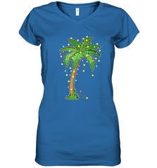 Christmas Lights Palm Tree Beach Funny Tropical Xmas Gift Women's V-Neck T-Shirt Women's V-Neck T-Shirt - FordPhuMy