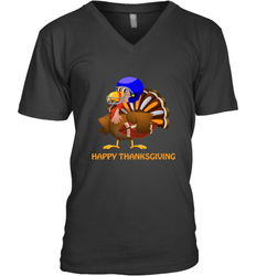 Cool Happy Thanksgiving Football Shirt Gobble Player Turkey Men's V-Neck