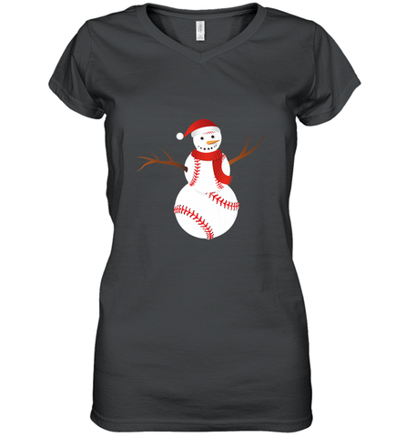 Snowman Baseball Christmas Women's V-Neck T-Shirt Women's V-Neck T-Shirt / Black / S Women's V-Neck T-Shirt - FordPhuMy
