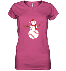 Snowman Baseball Christmas Women's V-Neck T-Shirt Women's V-Neck T-Shirt - FordPhuMy