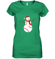 Snowman Baseball Christmas Women's V-Neck T-Shirt Women's V-Neck T-Shirt - FordPhuMy