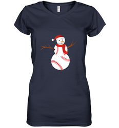 Snowman Baseball Christmas Women's V-Neck T-Shirt