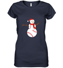 Snowman Baseball Christmas Women's V-Neck T-Shirt Women's V-Neck T-Shirt - FordPhuMy