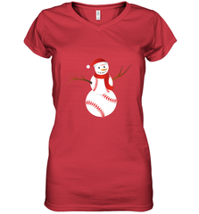 Snowman Baseball Christmas Women's V-Neck T-Shirt Women's V-Neck T-Shirt - FordPhuMy