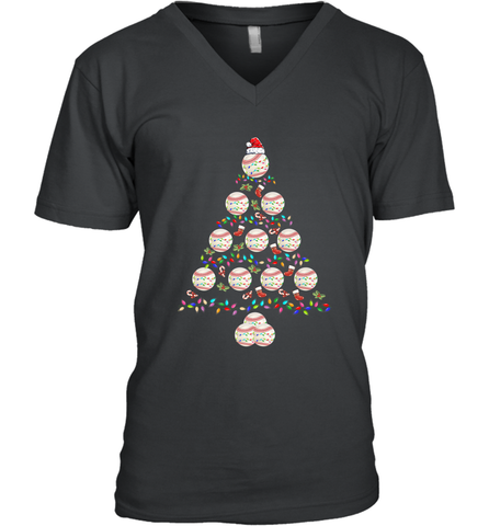 Baseball Balls Christmas Tree lights Xmas Gift Holiday Men's V-Neck Men's V-Neck / Black / S Men's V-Neck - FordPhuMy