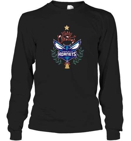 NBA Charlotte Hornets Logo merry Christmas gilf Long Sleeve T-Shirt Long Sleeve T-Shirt / Black / S Long Sleeve T-Shirt - FordPhuMy