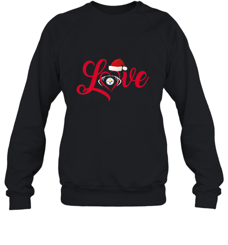 NFL Pittsburgh Steelers Logo Christmas Santa Hat Love Heart Football Team Crewneck Sweatshirt Crewneck Sweatshirt / Black / S Crewneck Sweatshirt - FordPhuMy