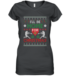 I'll Be Home for Christmas Baseball Gift For Men Women Kids Women's V-Neck T-Shirt