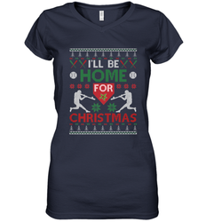 I'll Be Home for Christmas Baseball Gift For Men Women Kids Women's V-Neck T-Shirt