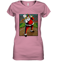 Baseball Santa Ugly Christmas Sports Graphic Print Design Women's V-Neck T-Shirt Women's V-Neck T-Shirt - FordPhuMy
