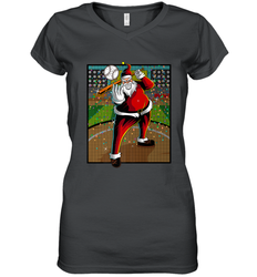 Baseball Santa Ugly Christmas Sports Graphic Print Design Women's V-Neck T-Shirt