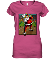 Baseball Santa Ugly Christmas Sports Graphic Print Design Women's V-Neck T-Shirt Women's V-Neck T-Shirt - FordPhuMy