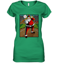 Baseball Santa Ugly Christmas Sports Graphic Print Design Women's V-Neck T-Shirt Women's V-Neck T-Shirt - FordPhuMy
