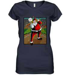 Baseball Santa Ugly Christmas Sports Graphic Print Design Women's V-Neck T-Shirt
