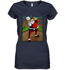 Baseball Santa Ugly Christmas Sports Graphic Print Design Women's V-Neck T-Shirt Women's V-Neck T-Shirt - FordPhuMy