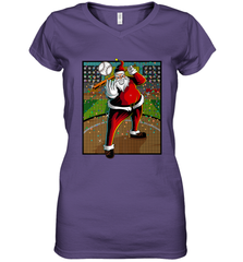 Baseball Santa Ugly Christmas Sports Graphic Print Design Women's V-Neck T-Shirt Women's V-Neck T-Shirt - FordPhuMy