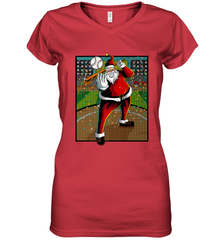 Baseball Santa Ugly Christmas Sports Graphic Print Design Women's V-Neck T-Shirt Women's V-Neck T-Shirt - FordPhuMy