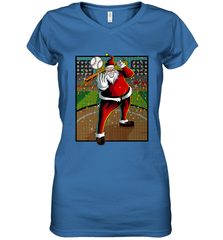 Baseball Santa Ugly Christmas Sports Graphic Print Design Women's V-Neck T-Shirt Women's V-Neck T-Shirt - FordPhuMy